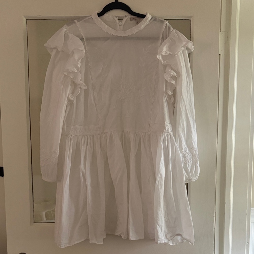 White Ruffle Sleeve Mini Dress Cottage Core